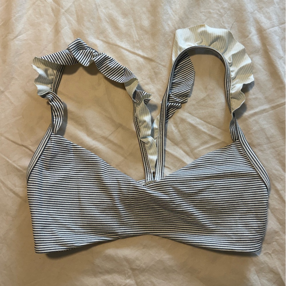 Boys + Arrows Black and White Striped Bikini Top